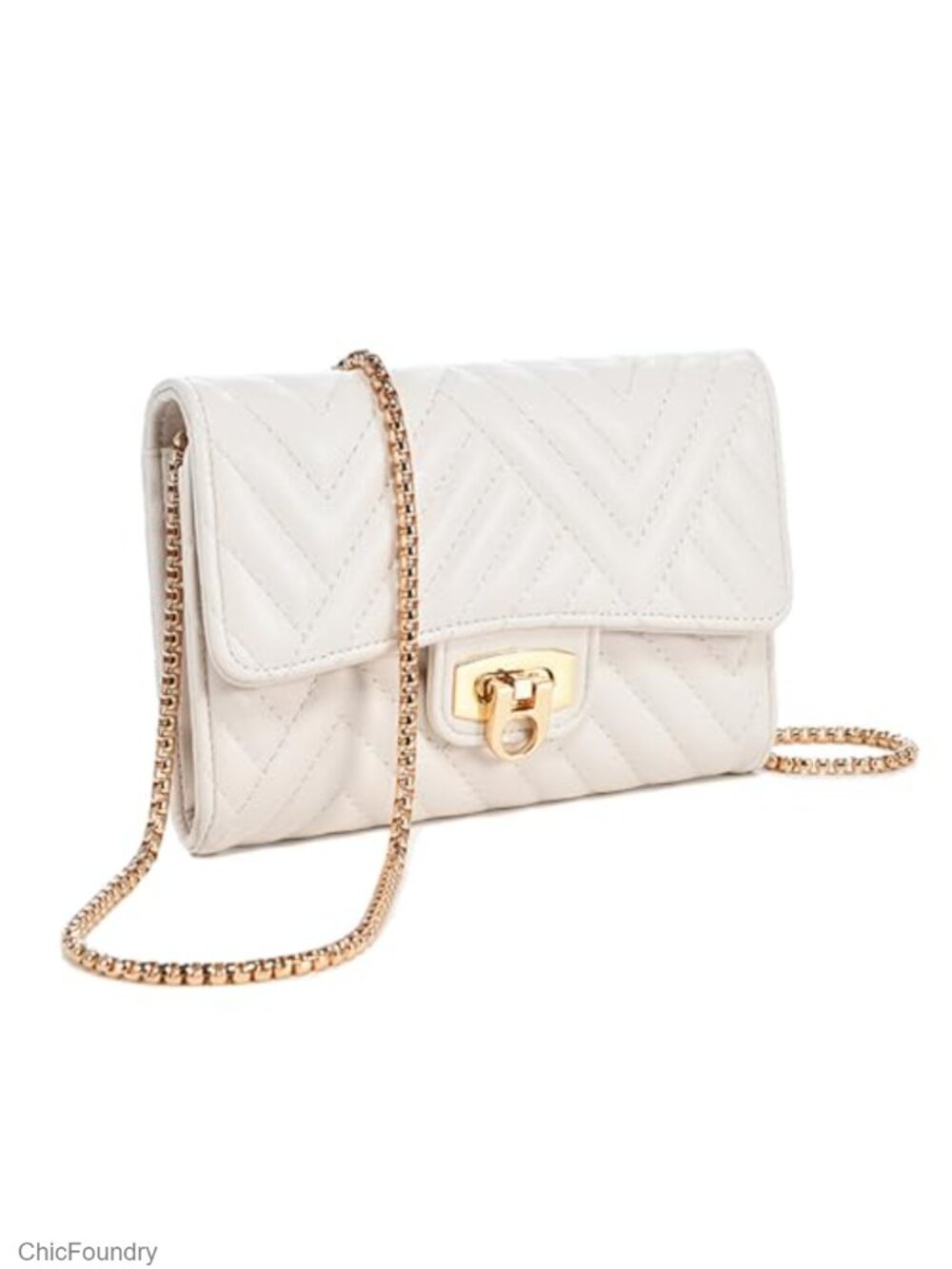 Chevron Quilted Faux Leather Crossbody Wallet Bag Adjustable Chain Strap Womens